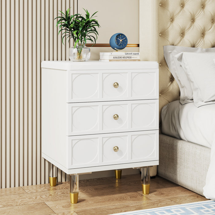 Mercer41 Merva 3Drawer White Gold Nightstand Set for Bedroom Wayfair